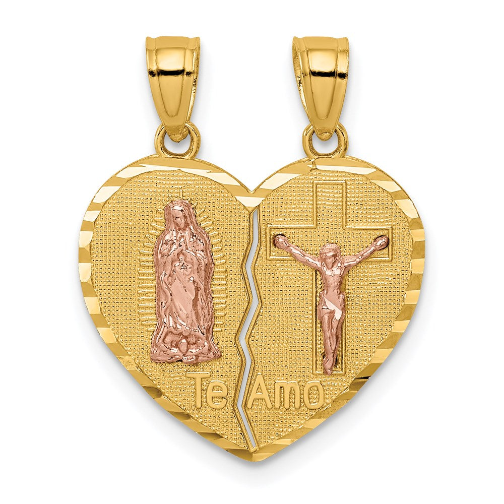 14k Two-tone Gold Reversible Lady of Guadalupe&Crucifix Breakapart Pendant