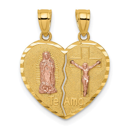 14k Two-tone Gold Reversible Lady of Guadalupe&Crucifix Breakapart Pendant