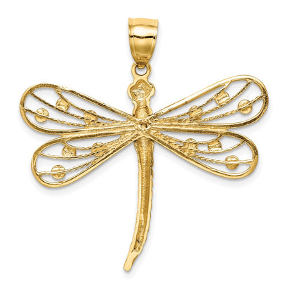 14k Yellow & Rhodium Gold Diamond-cut White Rhodium Dragonfly Pendant