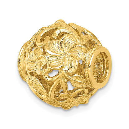 14k Yellow Gold 3-D Plumeria Flower Barrel Charm