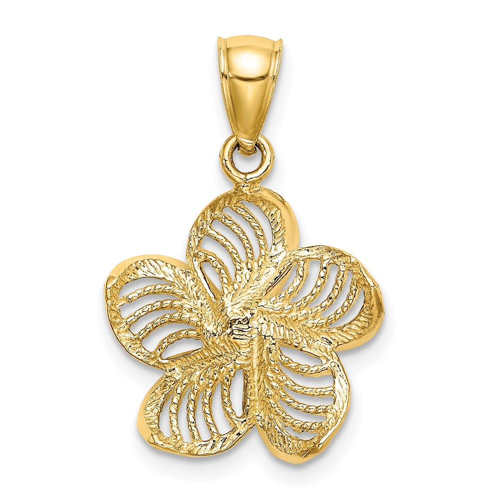 14k Yellow Gold Beaded and Polished Plumeria Flower Charm