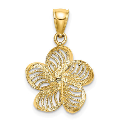 14k Yellow Gold Beaded and Polished Plumeria Flower Charm