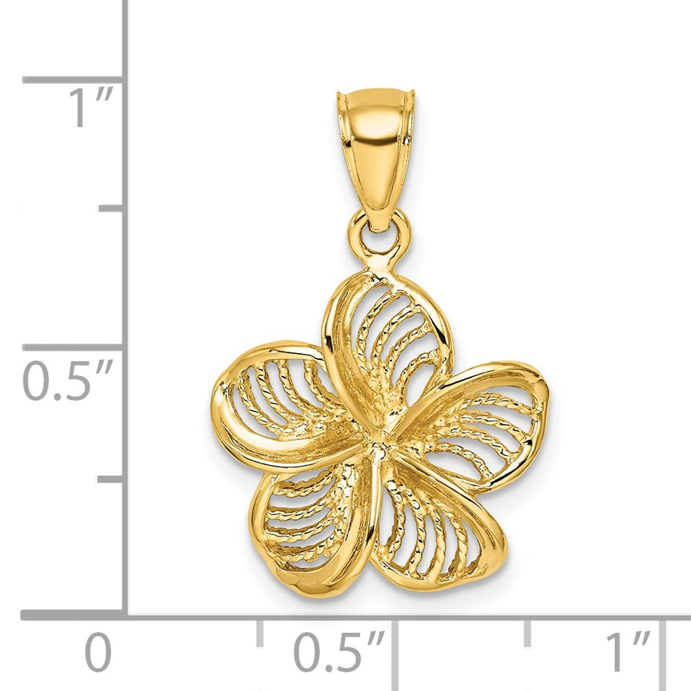 14k Yellow Gold Beaded and Polished Plumeria Flower Charm