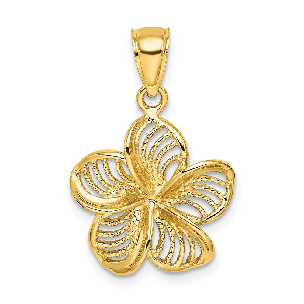 14k Yellow Gold Beaded and Polished Plumeria Flower Charm