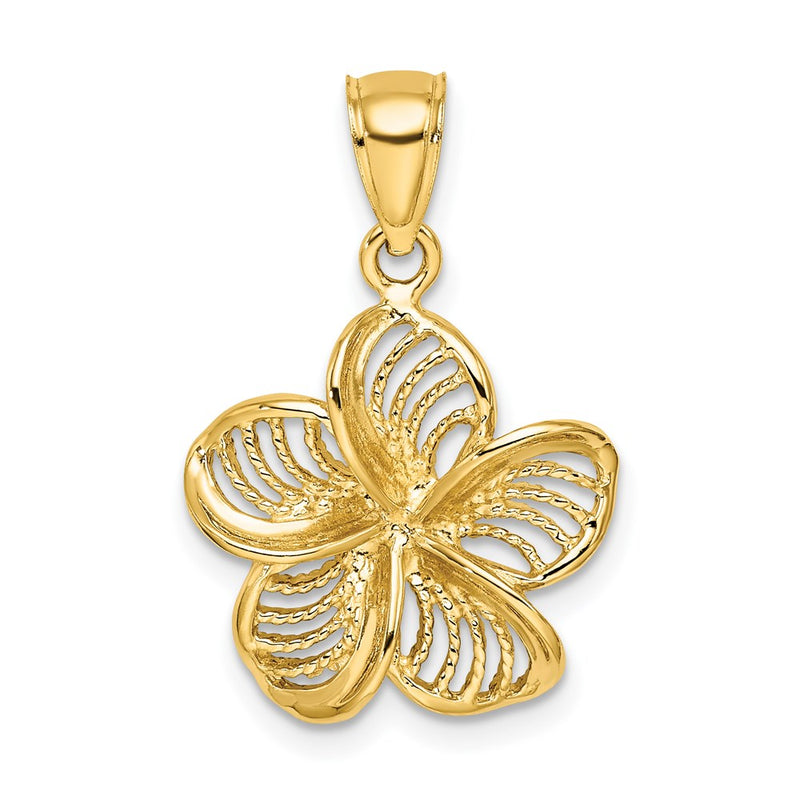 14k Yellow Gold Beaded and Polished Plumeria Flower Charm