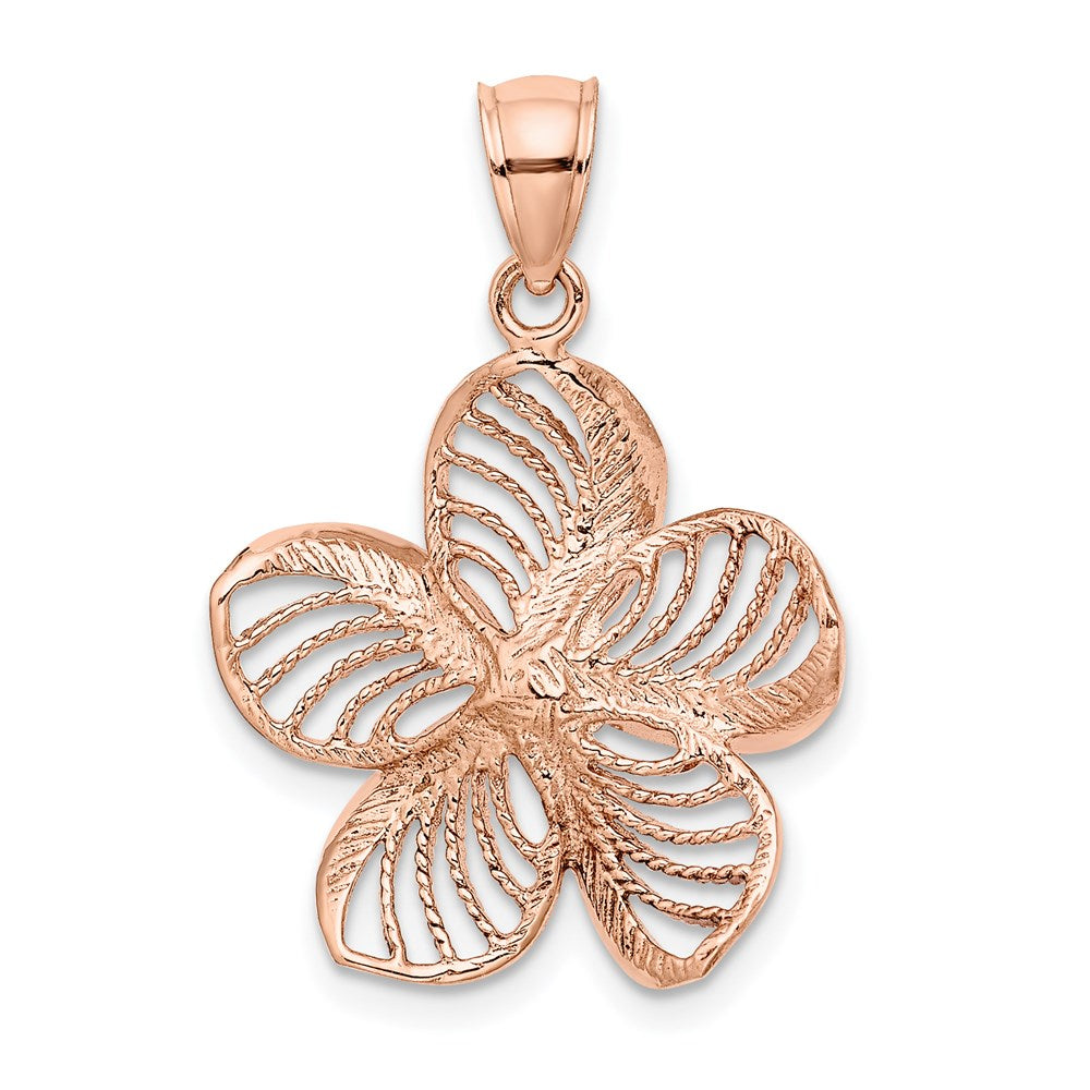 14k Rose Gold Polished and Beaded Plumeria Flower Charm