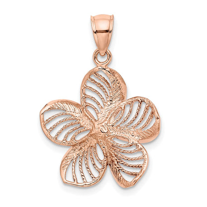 14k Rose Gold Polished and Beaded Plumeria Flower Charm