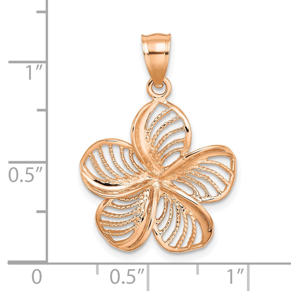 14k Rose Gold Polished and Beaded Plumeria Flower Charm