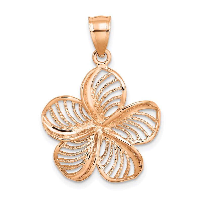 14k Rose Gold Polished and Beaded Plumeria Flower Charm