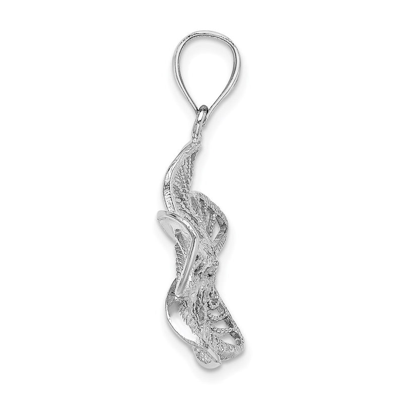 14k White Gold  Polished and Beaded Plumeria Flower Charm