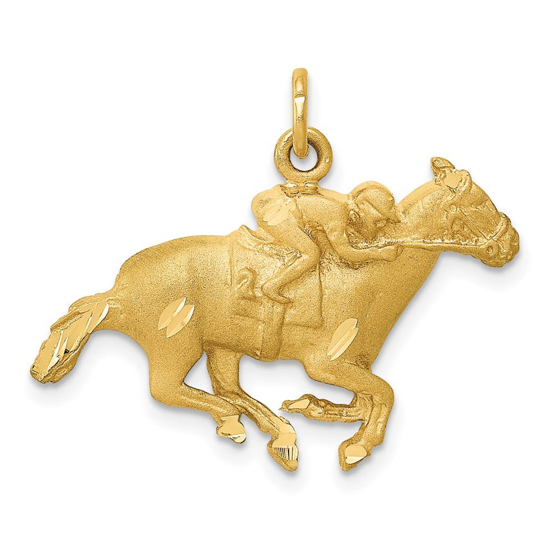 14k Yellow Gold Satin D/C Horse w/Jockey Charm