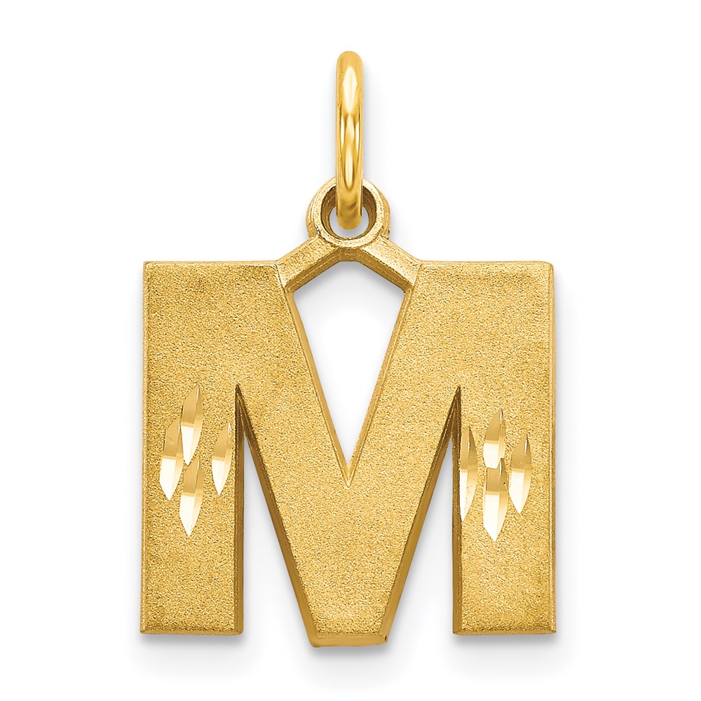 14k Yellow GoldY Satin Diamond-cut Letter M Initial Charm