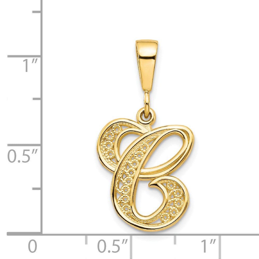 14k Yellow GoldY Polished Script Filigree Letter C Initial Pendant