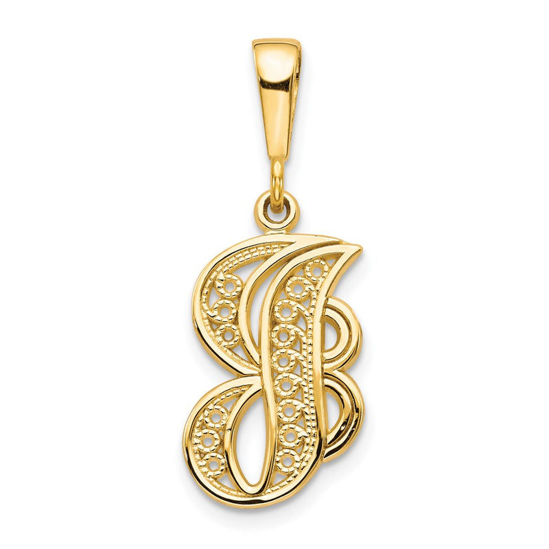 14k Yellow GoldY Polished Script Filigree Letter J Initial Pendant