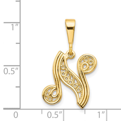 14k Yellow GoldY Polished Script Filigree Letter N Initial Pendant