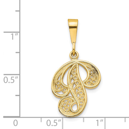 14k Yellow GoldY Polished Script Filigree Letter P Initial Pendant