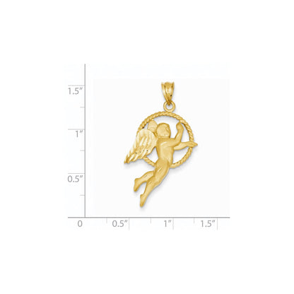 14k Yellow Gold Satin & Diamond-cut Angel Pendant