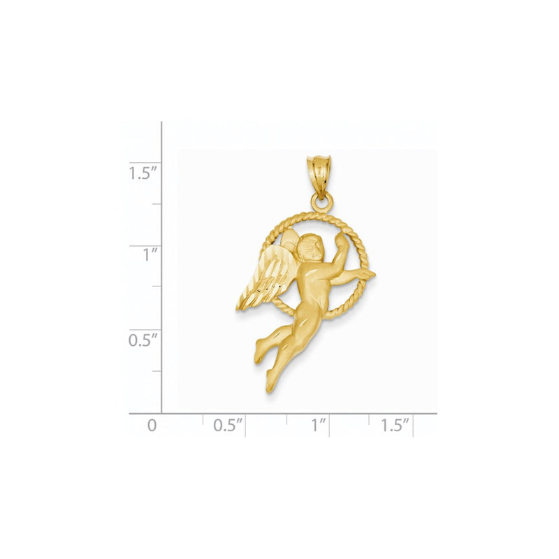 14k Yellow Gold Satin & Diamond-cut Angel Pendant