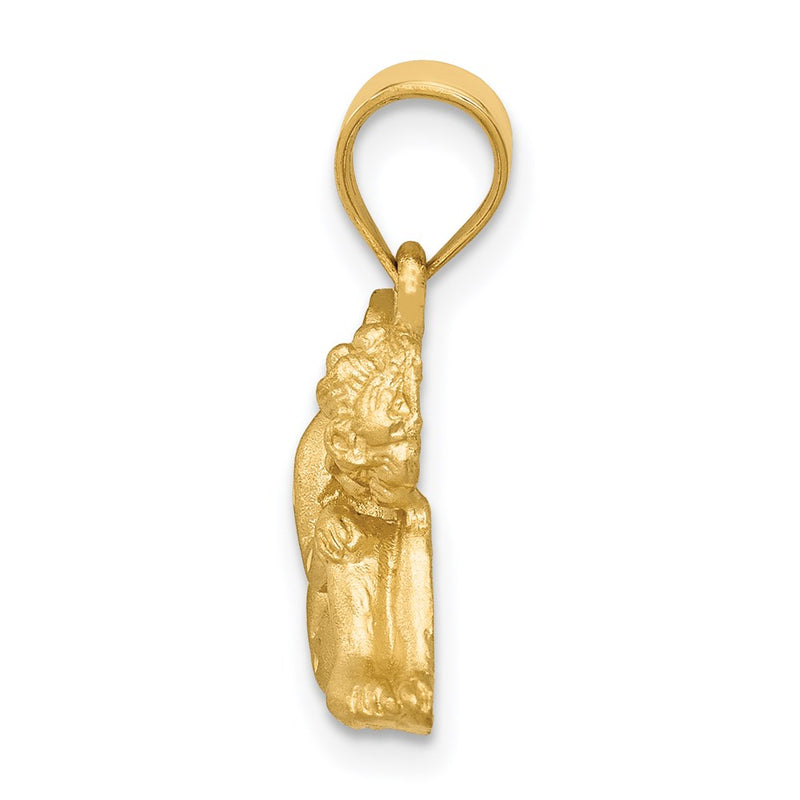 14k Yellow Gold Satin & Diamond-cut Angel Pendant