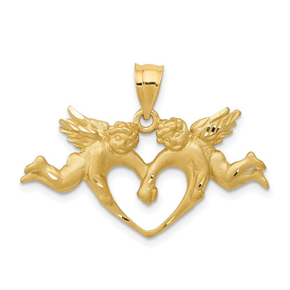 14k Yellow Gold Satin Angels Heart Pendant