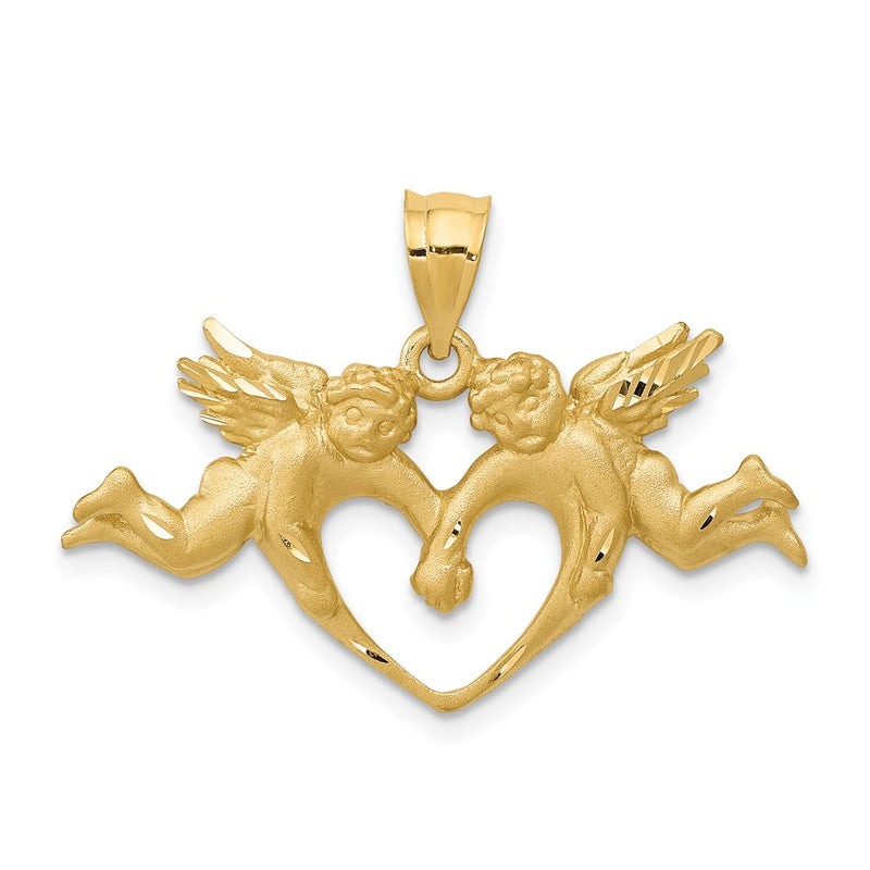 14k Yellow Gold Satin Angels Heart Pendant