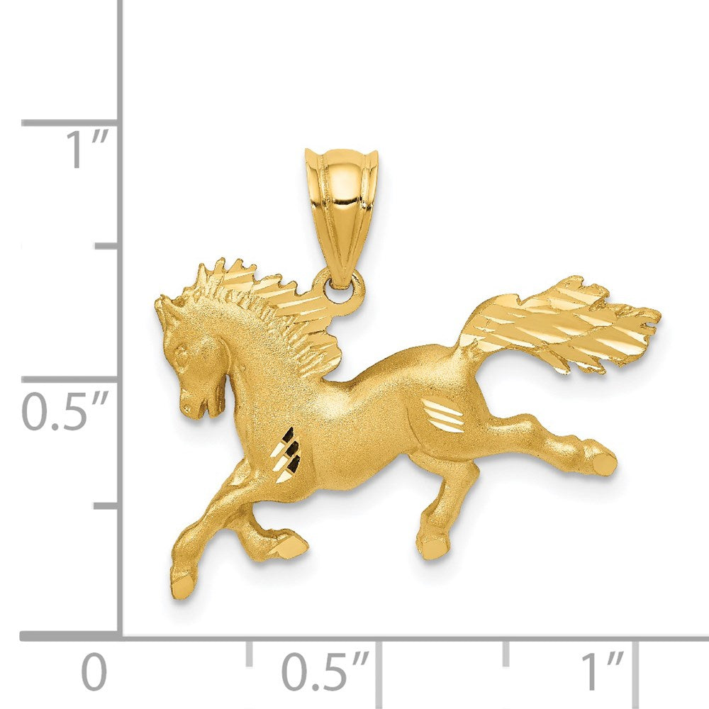 14k Yellow Gold Satin Diamond-cut Horse Pendant