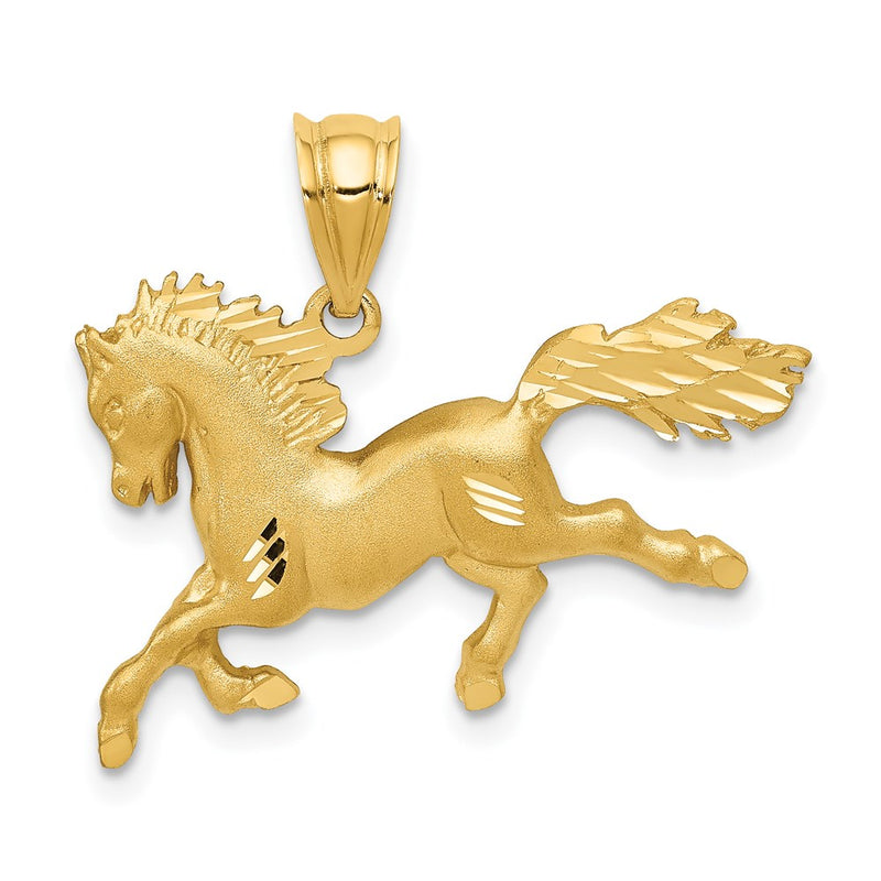 14k Yellow Gold Satin Diamond-cut Horse Pendant