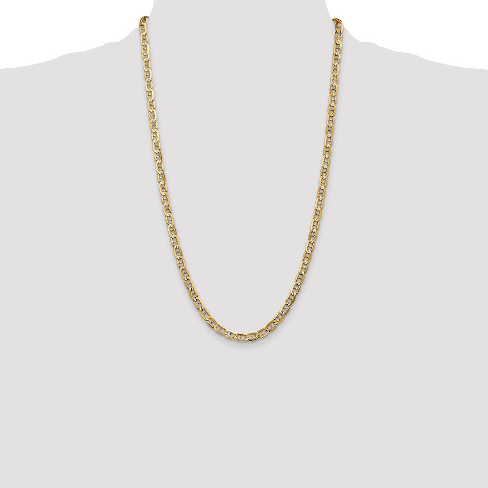 Solid 14K Yellow Gold 26 inch 5.25mm Concave Anchor with Lobster Clasp Chain Necklace