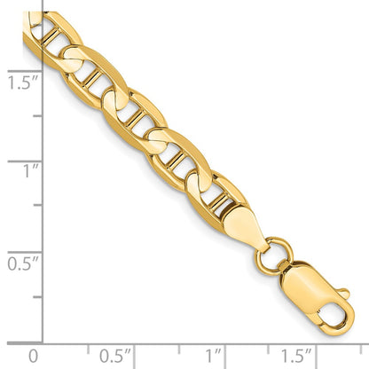 Solid 14K Yellow Gold 9 inch 6.25mm Concave Anchor with Lobster Clasp Chain Bracelet