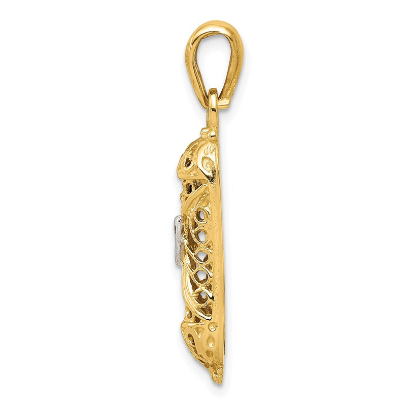 14k Yellow & Rhodium Gold w/ White Rhodium Mezuzah W/Shin Charm