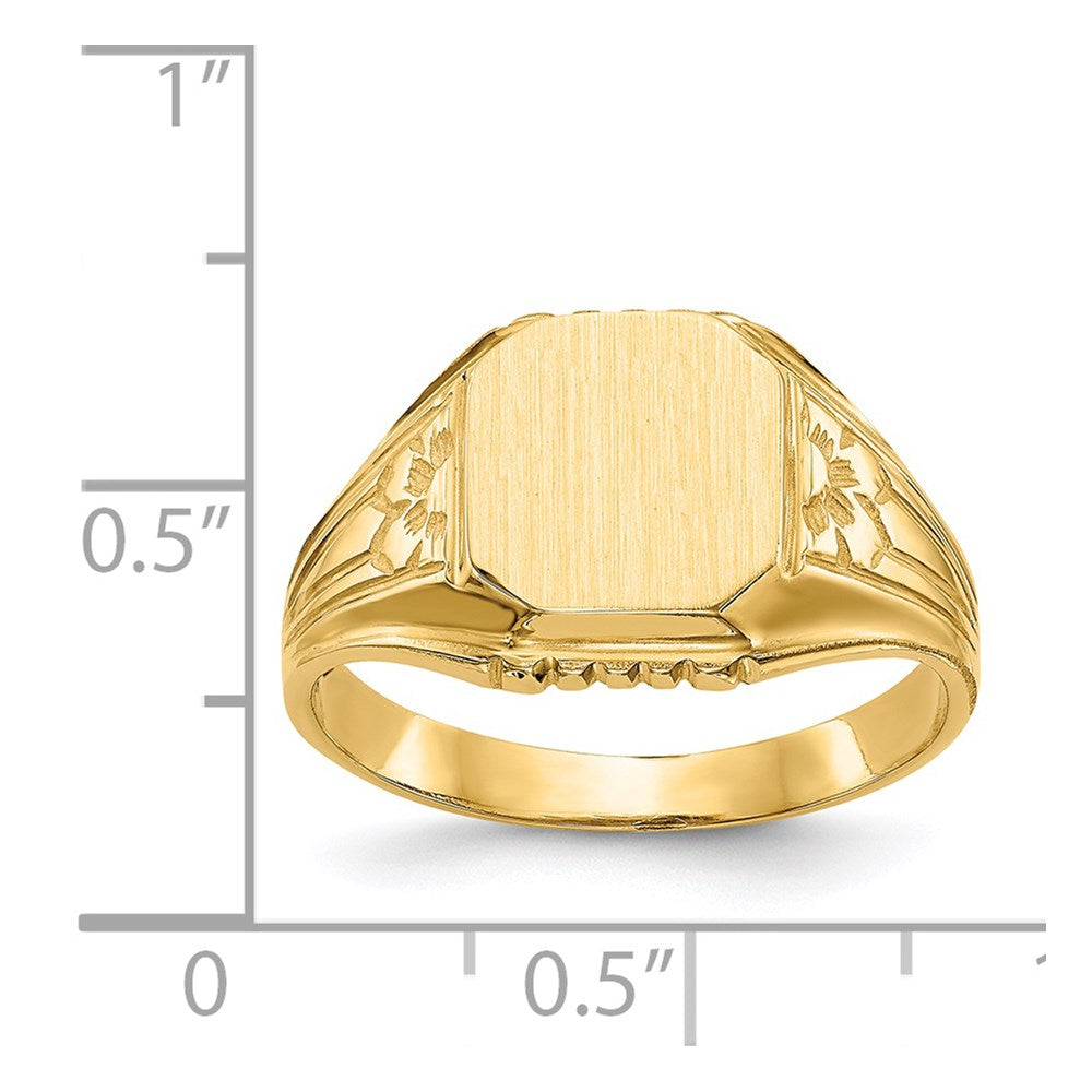 14K Yellow Gold 9.0x9.0mm Open Back Floral Signet Ring