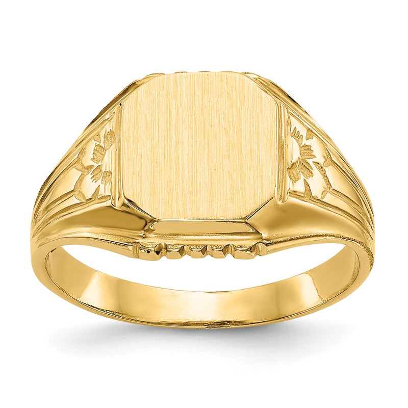 14K Yellow Gold 9.0x9.0mm Open Back Floral Signet Ring