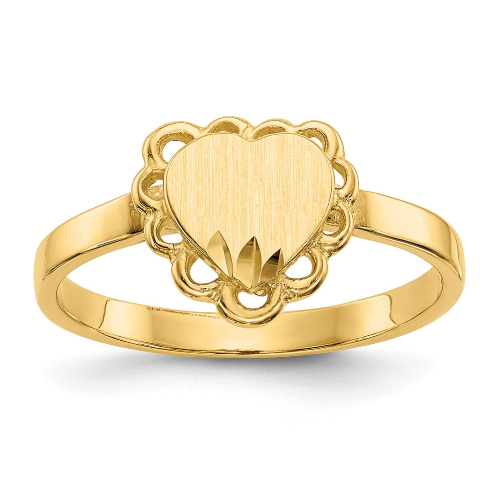 14K Yellow Gold 6.5x7.0mm Open Back Heart Signet Ring