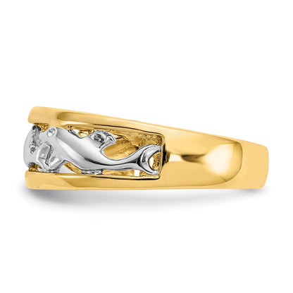 14k Two-tone Gold With Rhodium Dolphin Ring