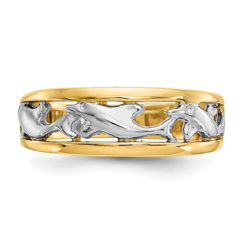 14k Two-tone Gold With Rhodium Dolphin Ring