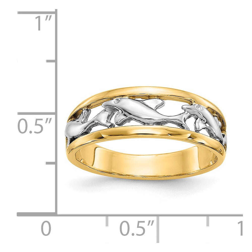 14k Two-tone Gold With Rhodium Dolphin Ring