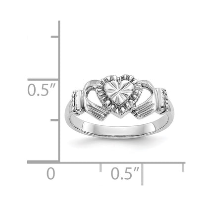14k White Gold Child's Polished & Diamond-Cut Claddagh Ring