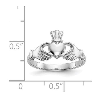 14k White Gold Polished Claddagh Ring