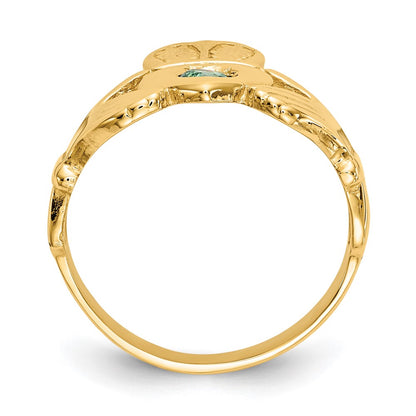 14K Yellow Gold Imitation Green Stone Claddagh Ring