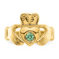 14K Yellow Gold Imitation Green Stone Claddagh Ring