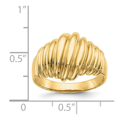 14K Yellow Gold Polished Scalloped Dome Ring