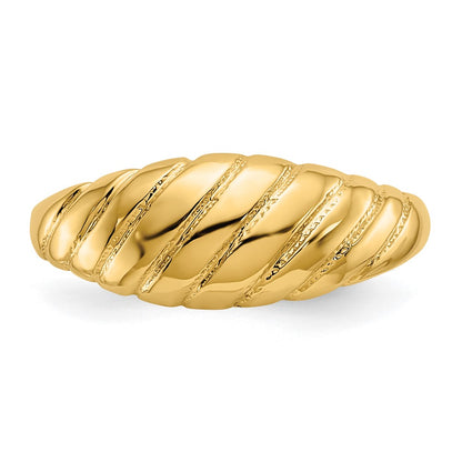 14K Yellow Gold Polished Scalloped Dome Ring