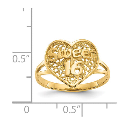 14K Yellow Gold Sweet 16 Heart Ring