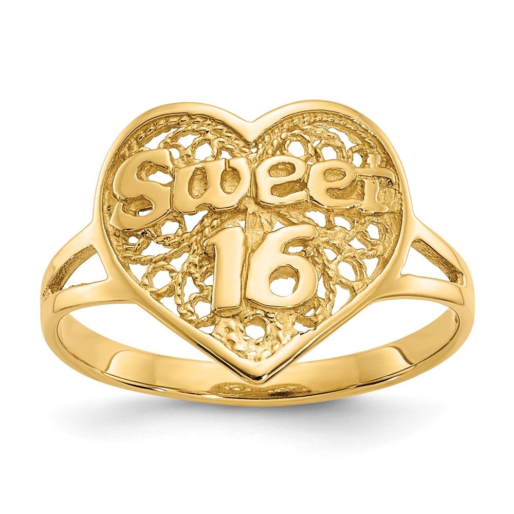 14K Yellow Gold Sweet 16 Heart Ring