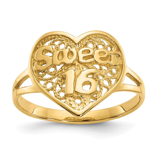 14K Yellow Gold Sweet 16 Heart Ring