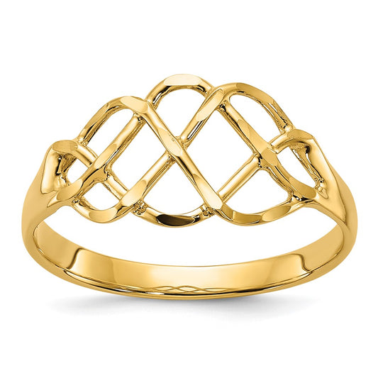 14K Yellow Gold Polished & Diamond-Cut Fancy Ring