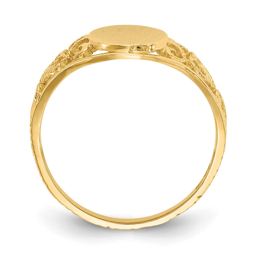 14K Yellow Gold 8.5x7.5mm Satin Open Back Filigree Signet Ring