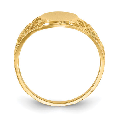 14K Yellow Gold 8.5x7.5mm Satin Open Back Filigree Signet Ring