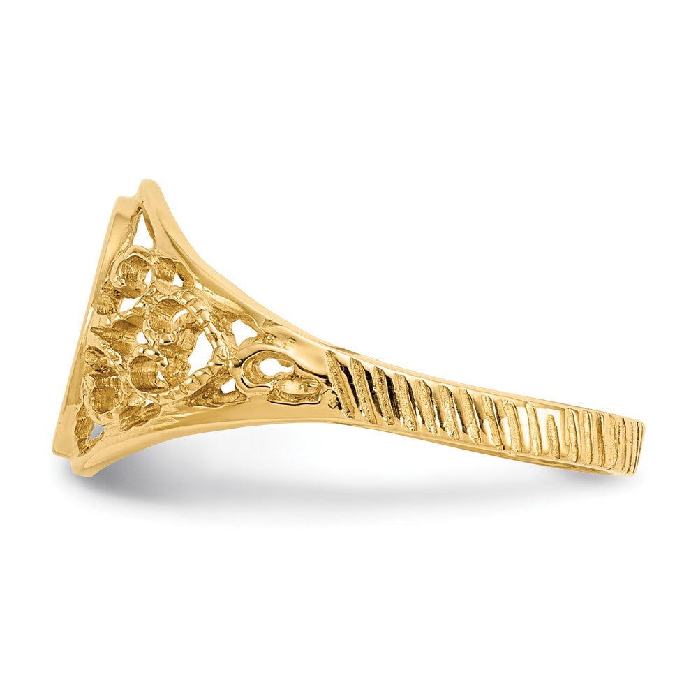 14K Yellow Gold 8.5x7.5mm Satin Open Back Filigree Signet Ring
