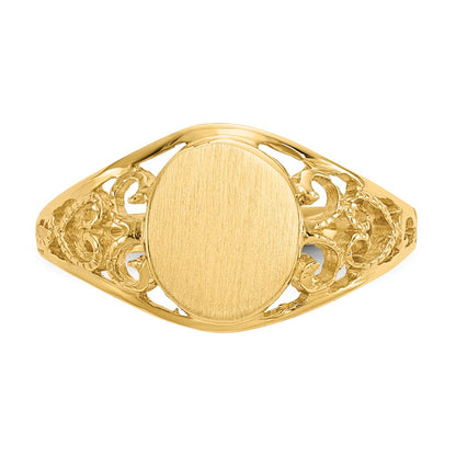 14K Yellow Gold 8.5x7.5mm Satin Open Back Filigree Signet Ring